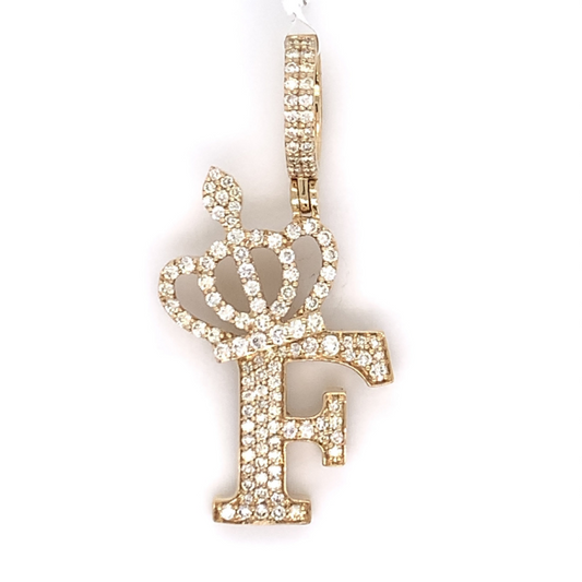 1.30 CT Moissanite Iced Out Letter "F" Queen Crown Pendant