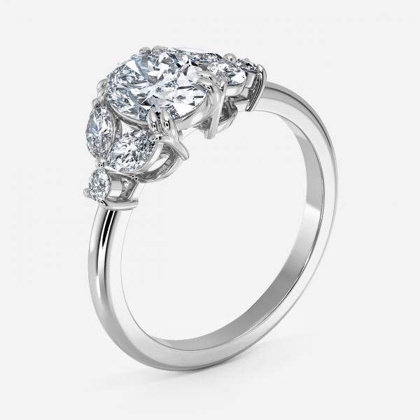 Zephyr Oval Three Stone Moissanite Engagement Ring