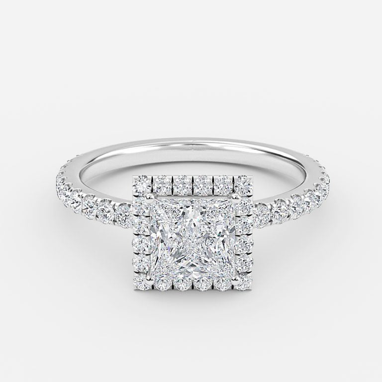 Lucia Princess Halo Moissanite Engagement Ring