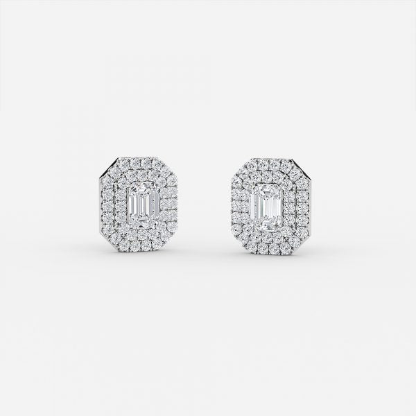 Emerald Moissanite Double Halo Earrings