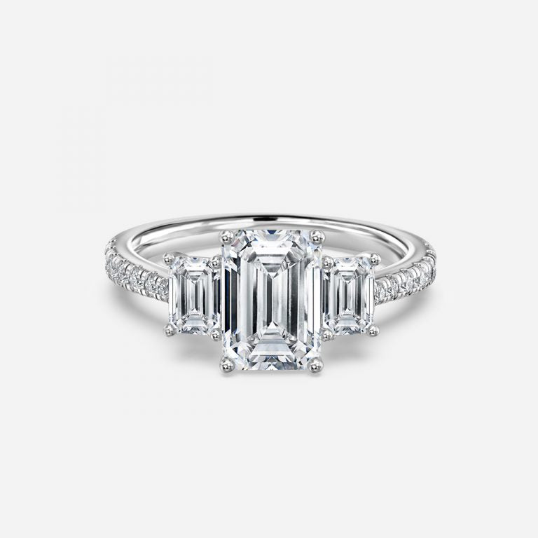 Fabian Emerald Three Stone Moissanite Engagement Ring