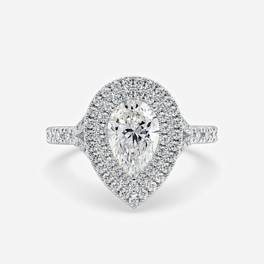 Zeya Pear Halo Moissanite Engagement Ring