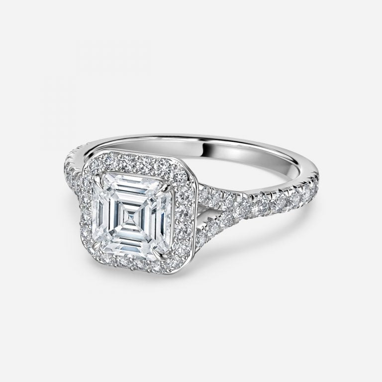 Dove Asscher Halo Moissanite Engagement Ring