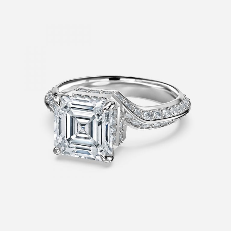 Bellatrix Asscher Hidden Halo Moissanite Engagement Ring