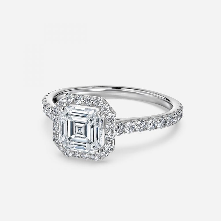 Joliette Asscher Halo Moissanite Engagement Ring