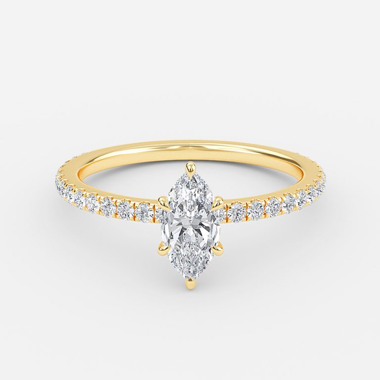 Zeni Marquise Diamond Band Moissanite Engagement Ring