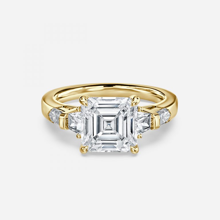 Maida Asscher Three Stone Moissanite Engagement Ring