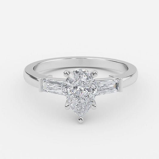 Lucinda Pear Three Stone Moissanite Engagement Ring