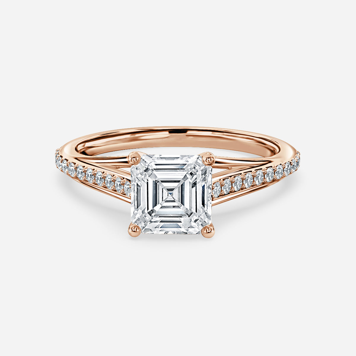 Jessamine Asscher Diamond Band Moissanite Engagement Ring