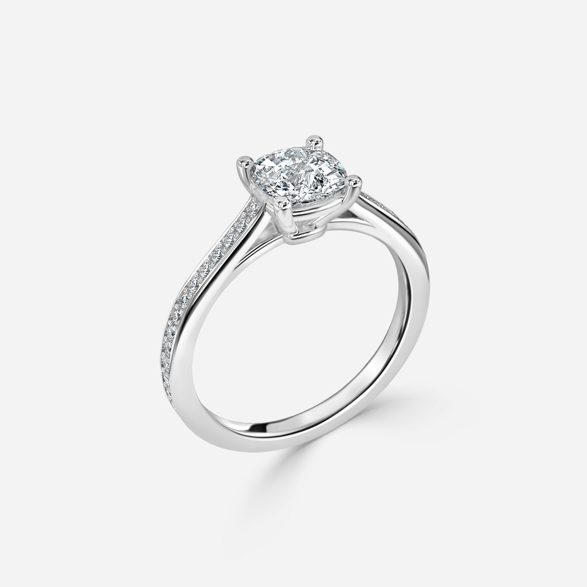 Portia Cushion Diamond Band Moissanite Engagement Ring