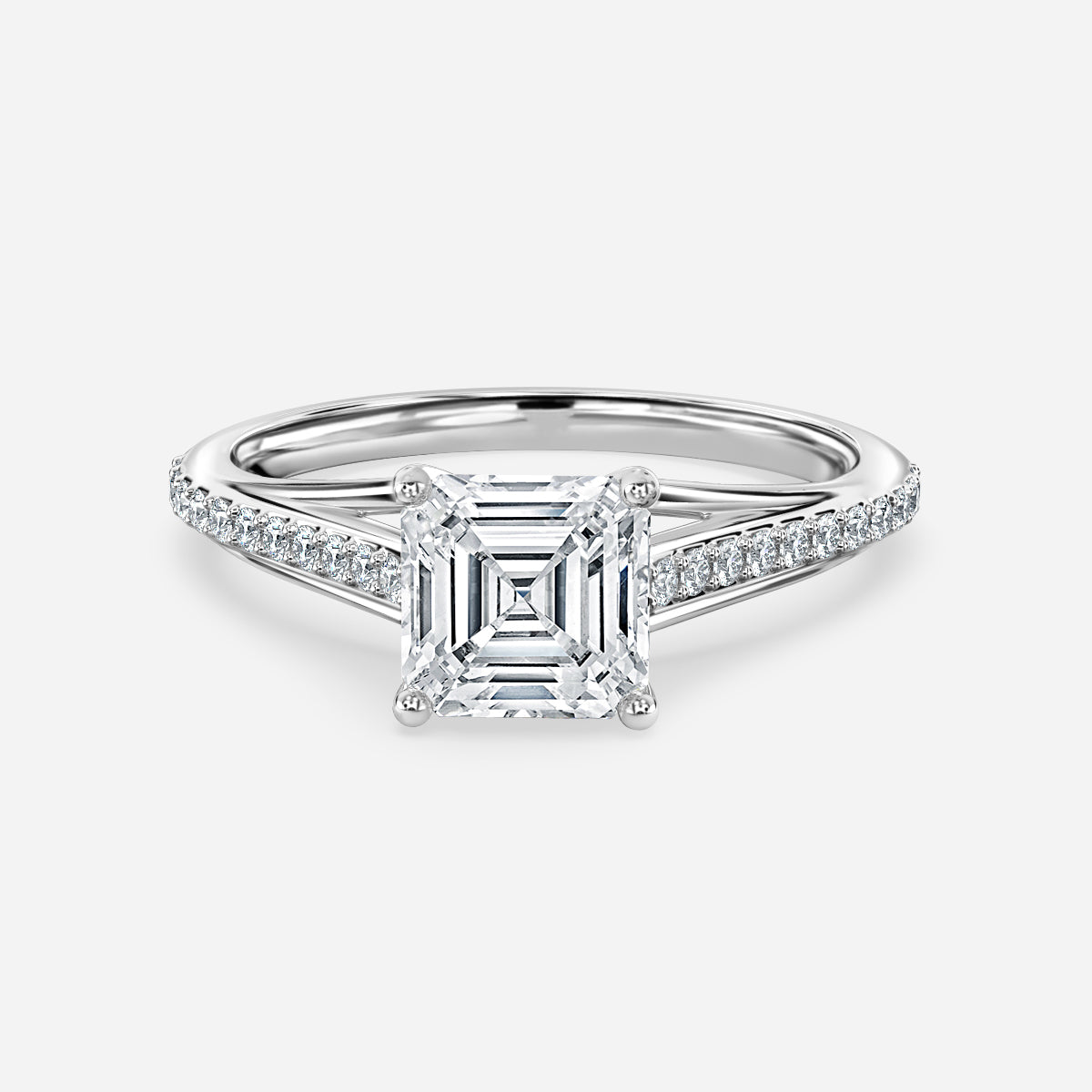 Jessamine Asscher Diamond Band Moissanite Engagement Ring