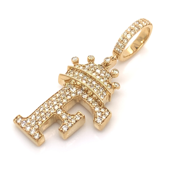 1.30 CT Moissanite Iced Out Letter "F" King Crown Pendant