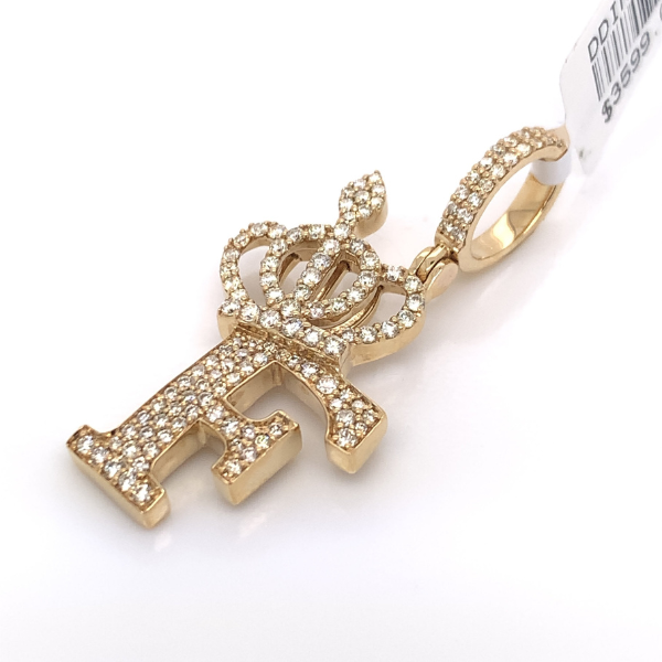1.30 CT Moissanite Iced Out Letter "F" Queen Crown Pendant