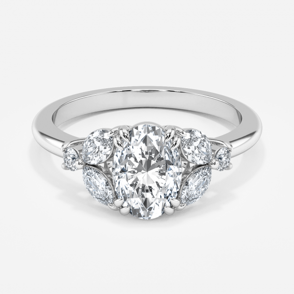 Zephyr Oval Three Stone Moissanite Engagement Ring