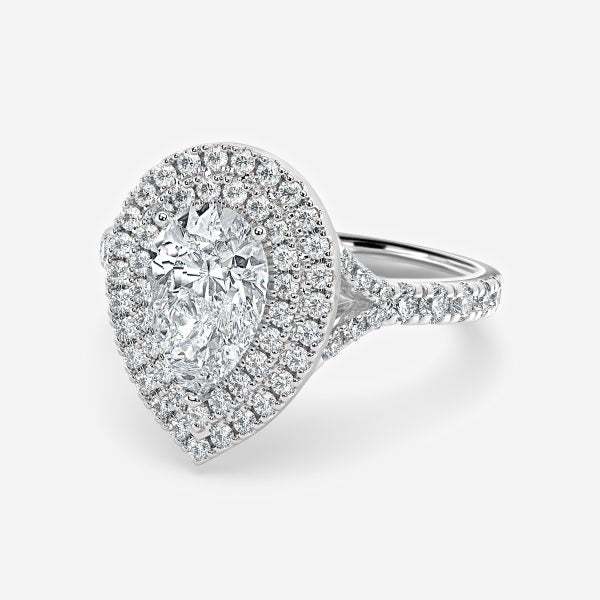 Zeya Pear Halo Moissanite Engagement Ring