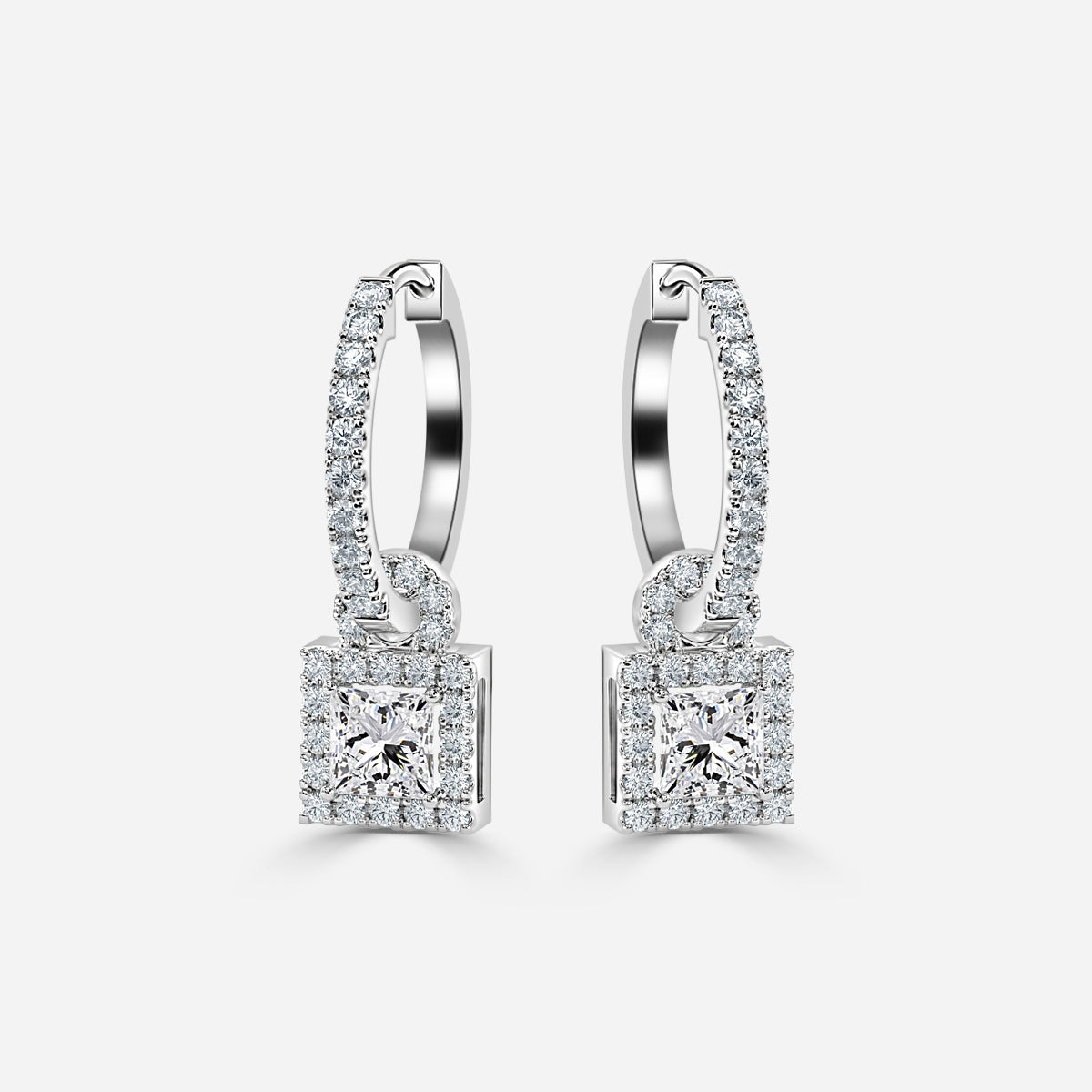 Princess Moissanite Halo and Drop Earring