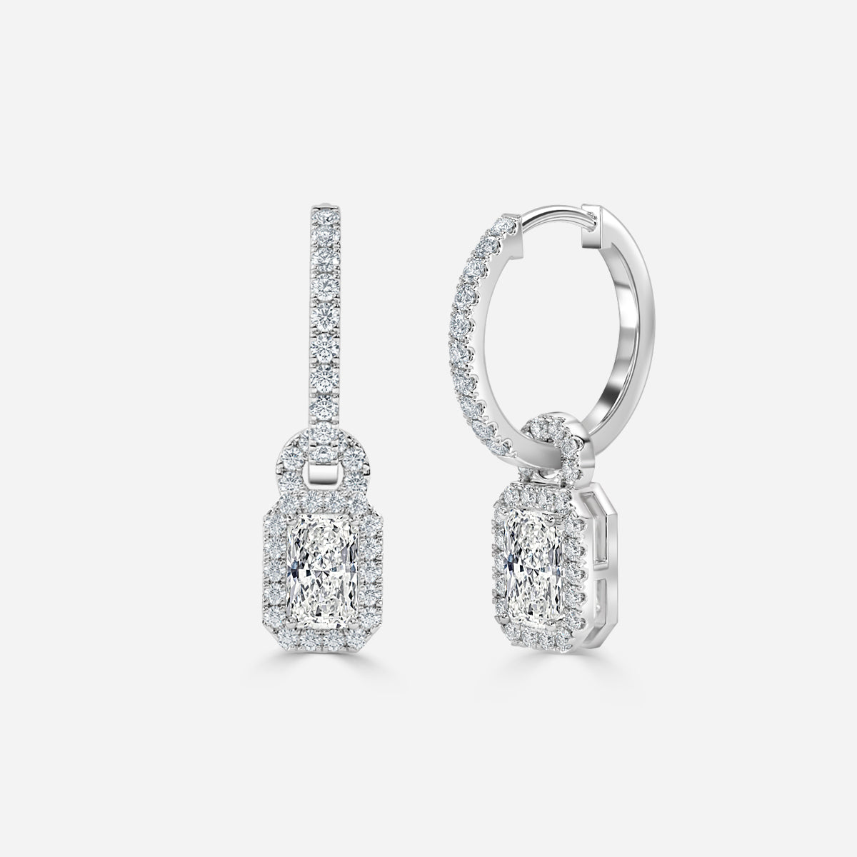 Radiant Moissanite Halo and Drops Earring