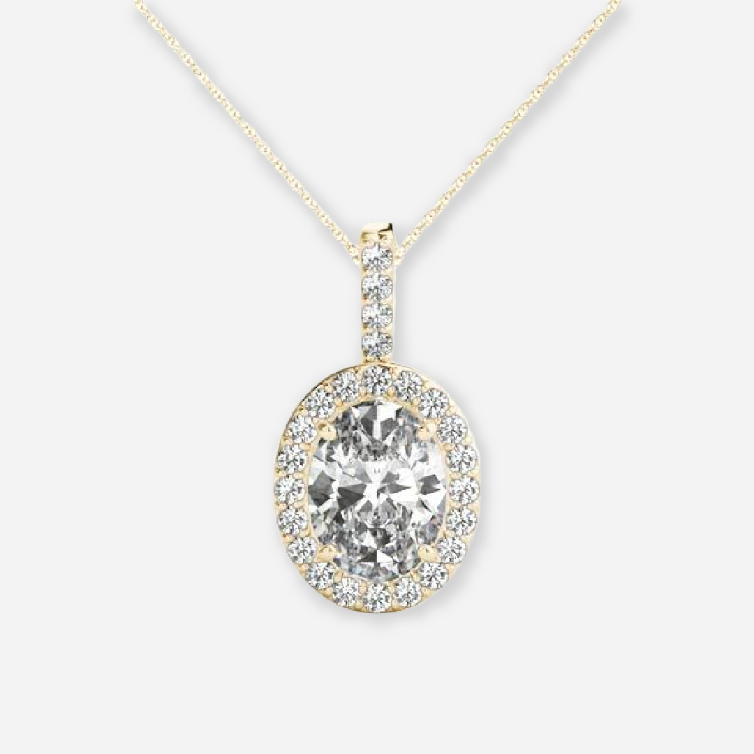 4 Prong Oval Moissanite Halo Pendant