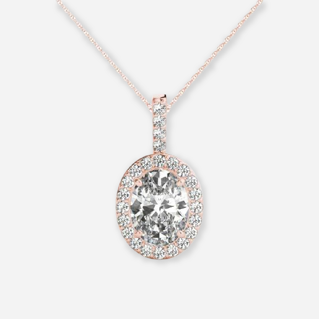 4 Prong Oval Moissanite Halo Pendant