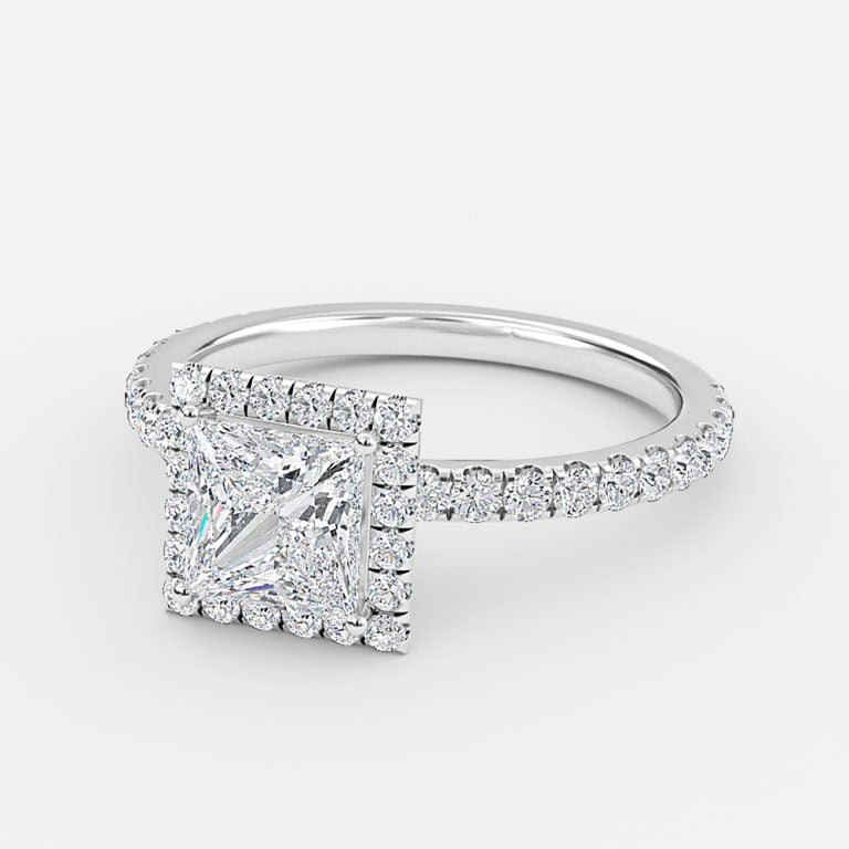 Lucia Princess Halo Moissanite Engagement Ring