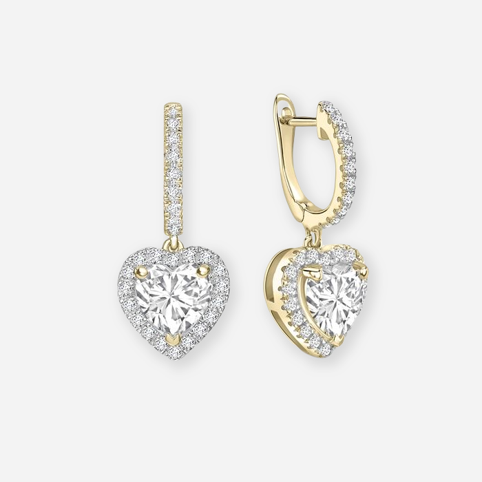 Heart Moissanite Halo Drop Earrings