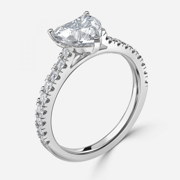 Halcyon Heart Diamond Band Moissanite Engagement Ring