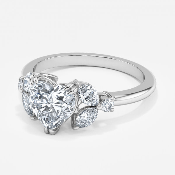 Zephyr Heart Three Stone Engagement Ring