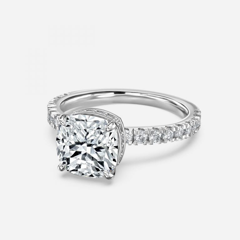 Leandra Cushion Hidden Halo Moissanite Engagement Ring