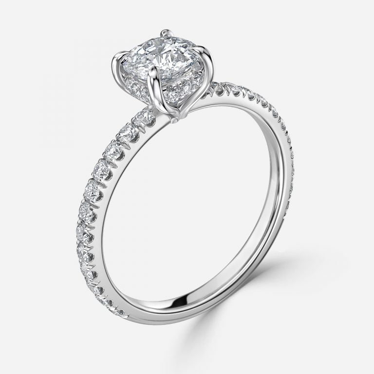 Siobhan Cushion Hidden Halo Moissanite Engagement Ring