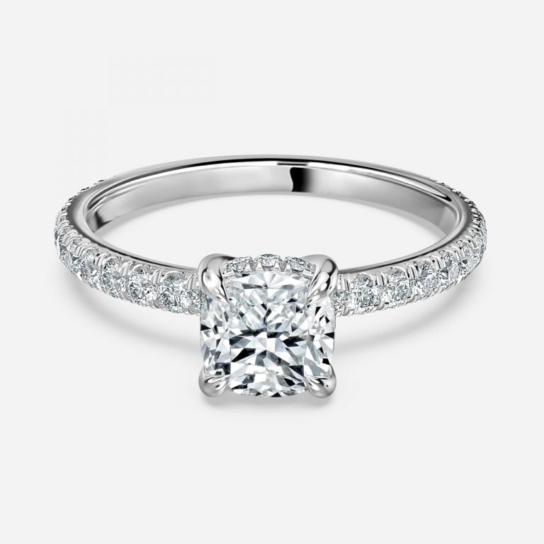 Siobhan Cushion Hidden Halo Moissanite Engagement Ring