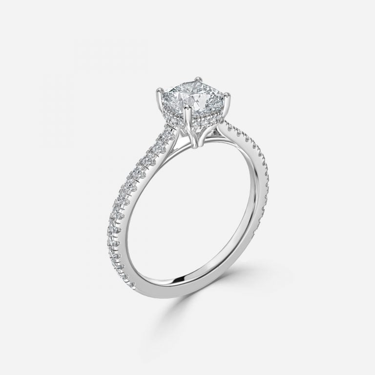 Tamsin Cushion Hidden Halo Moissanite Engagement Ring