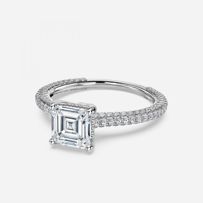 Kalaya Asscher Hidden Halo Moissanite Engagement Ring