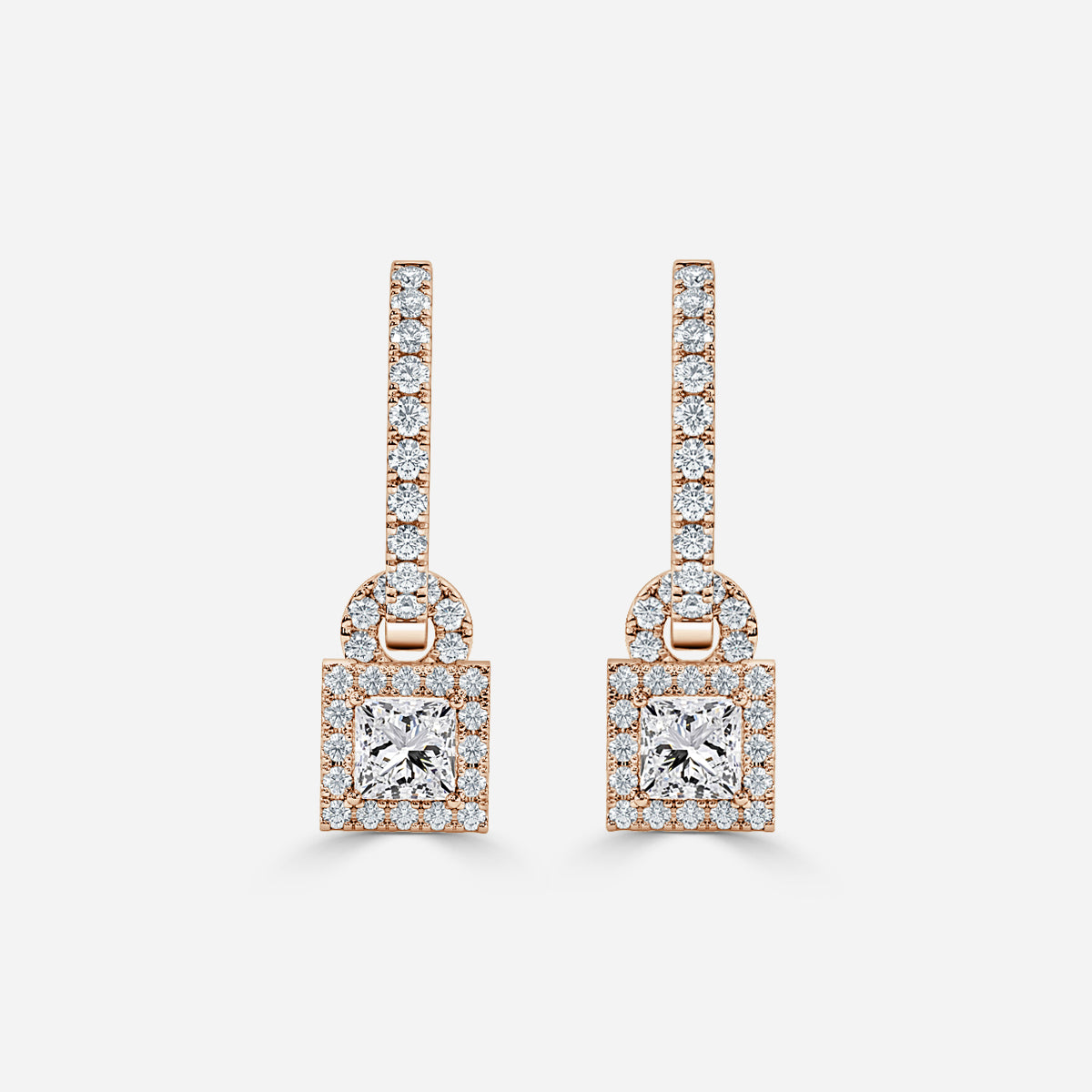 Princess Moissanite Halo and Drop Earring