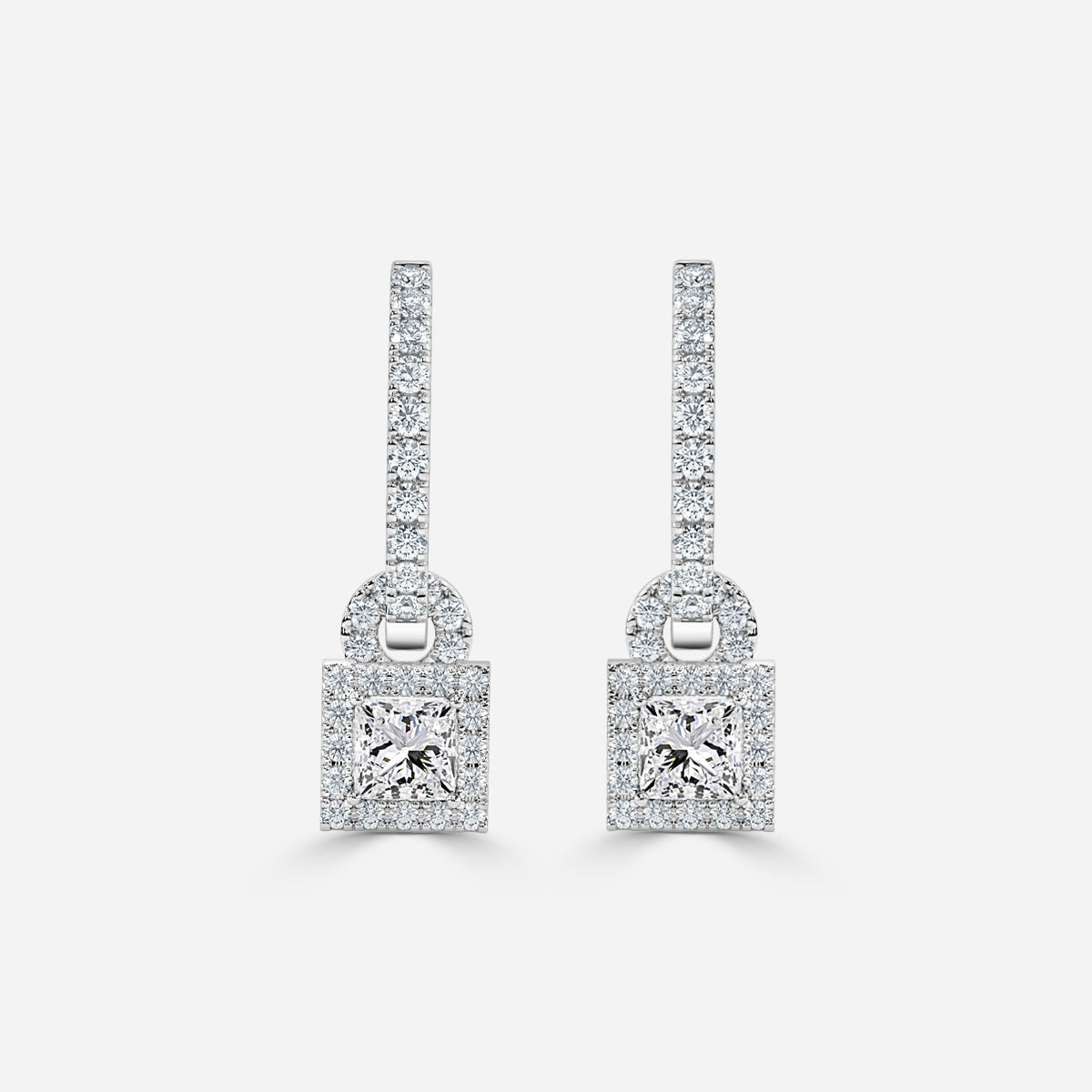 Princess Moissanite Halo and Drop Earring