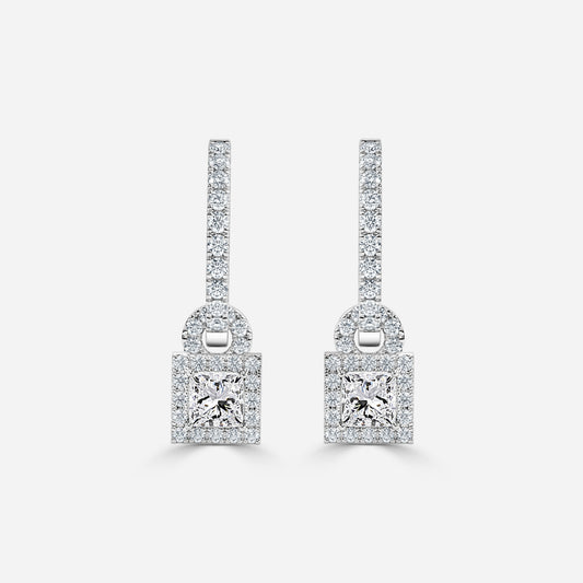 Princess Moissanite Halo and Drop Earring