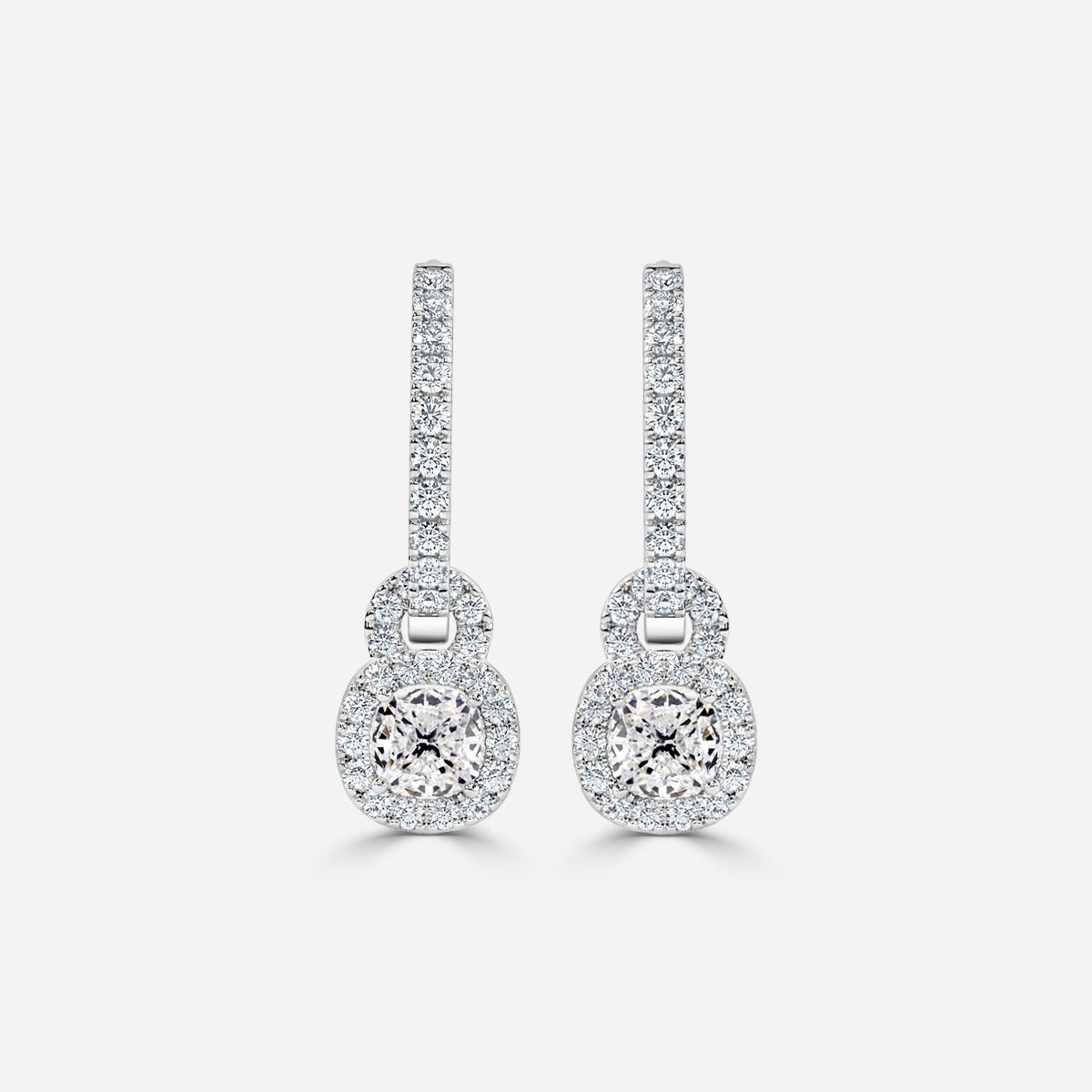 Cushion Moissanite Halo and Drops Earring