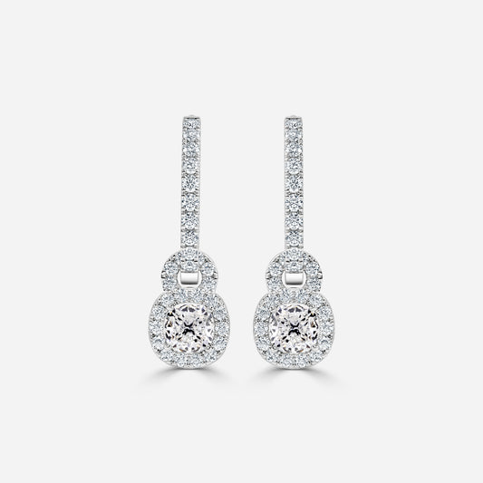 Cushion Moissanite Halo and Drops Earring