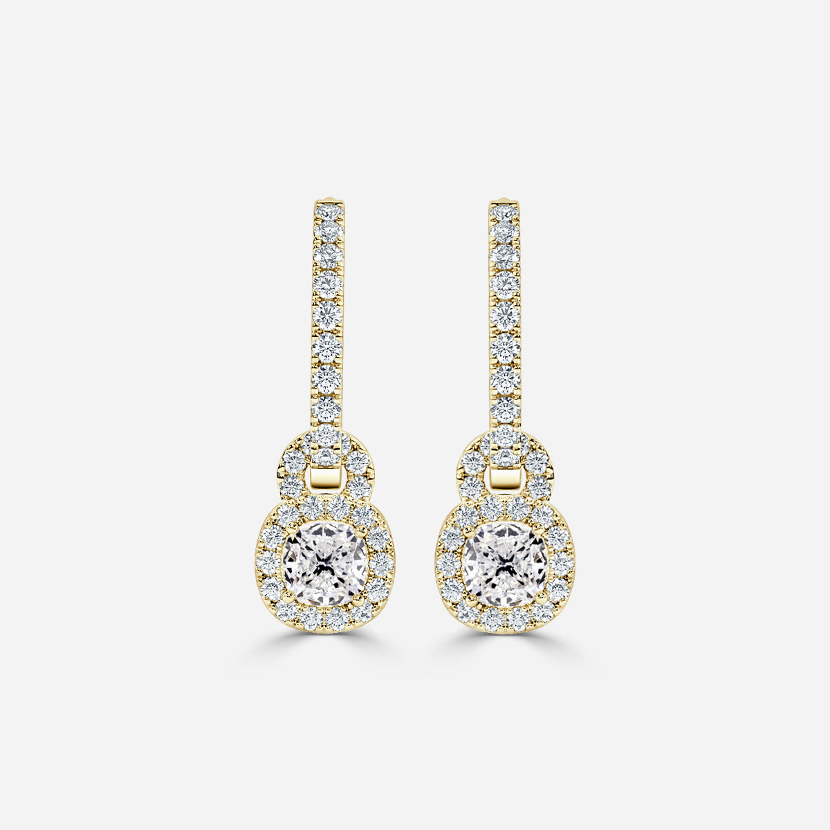 Cushion Moissanite Halo and Drops Earring