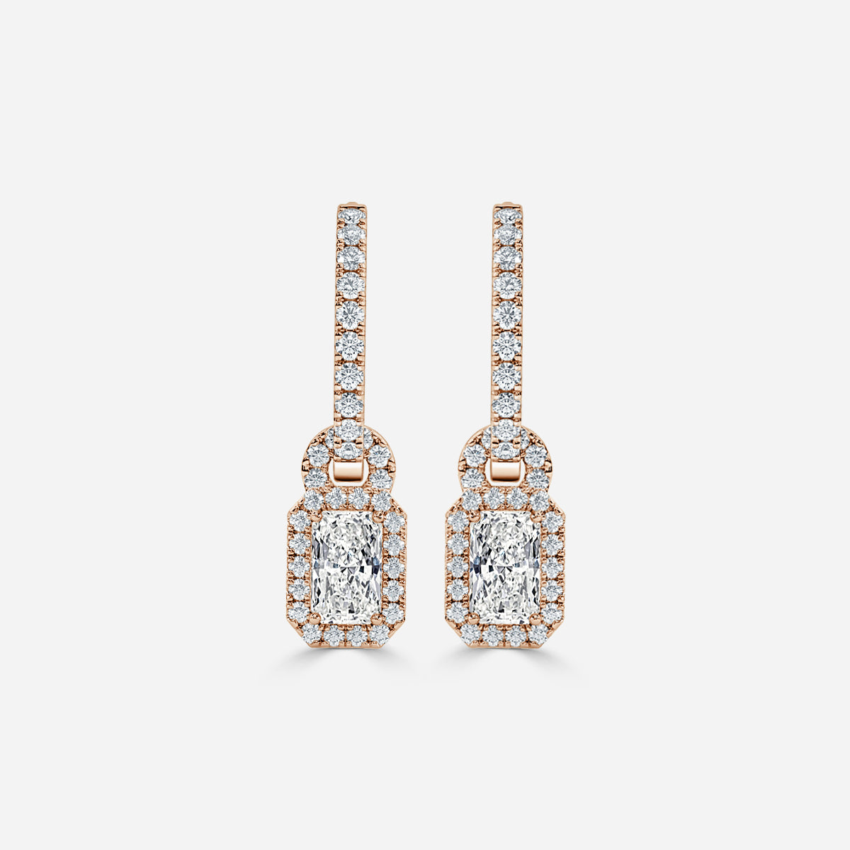 Radiant Moissanite Halo and Drops Earring