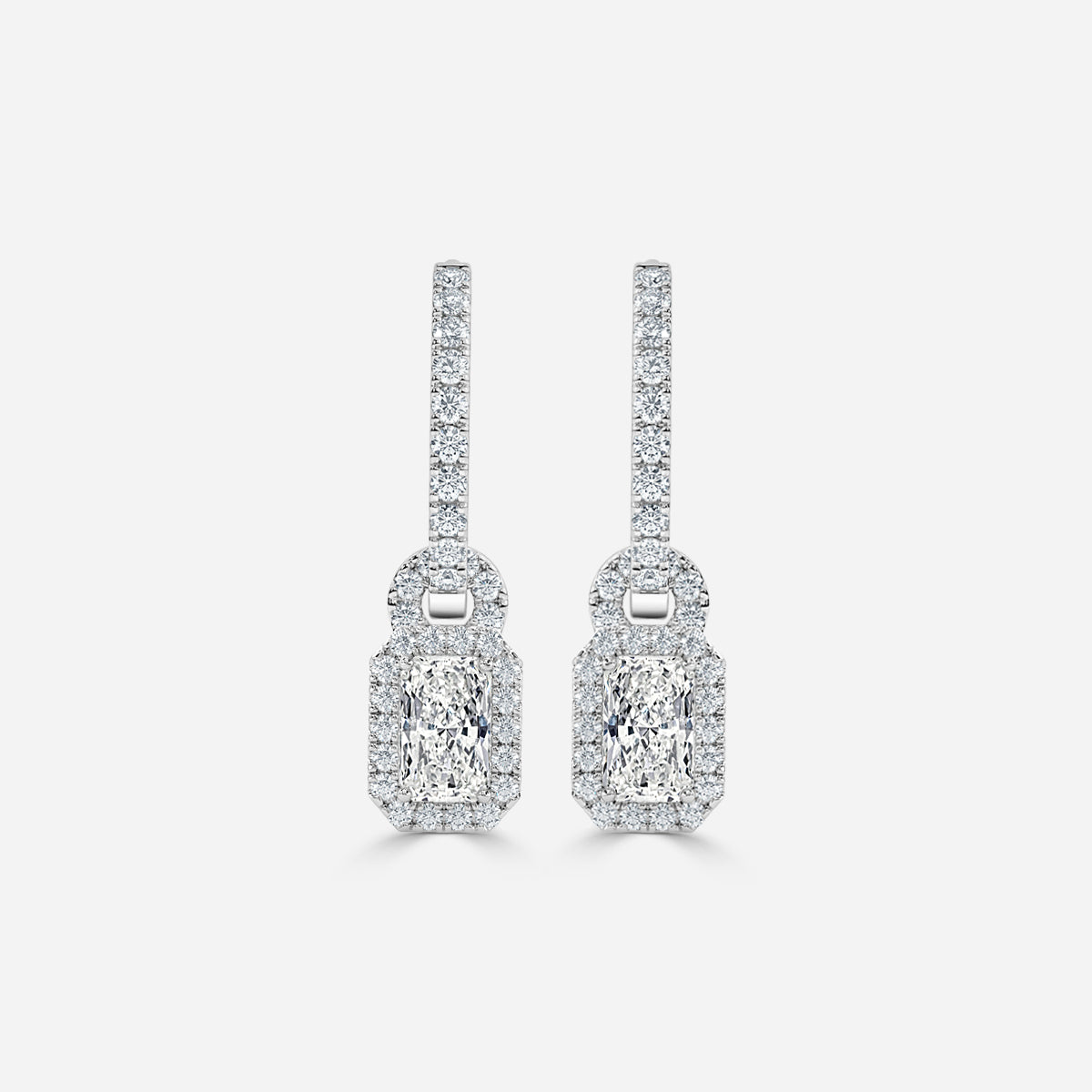 Radiant Moissanite Halo and Drops Earring