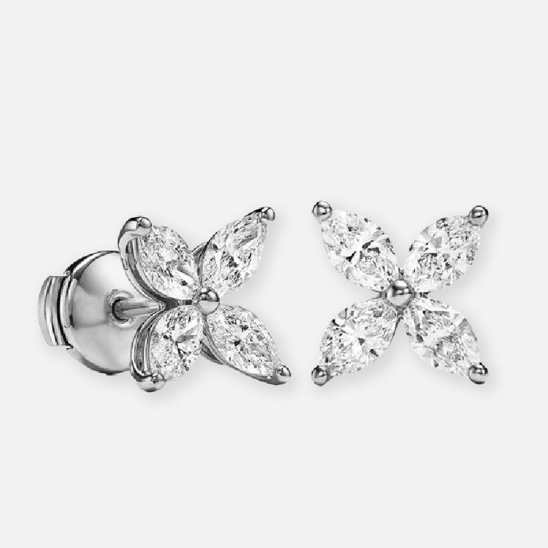 Marquise Moissanite Floral Leaf Cluster Stud Earrings