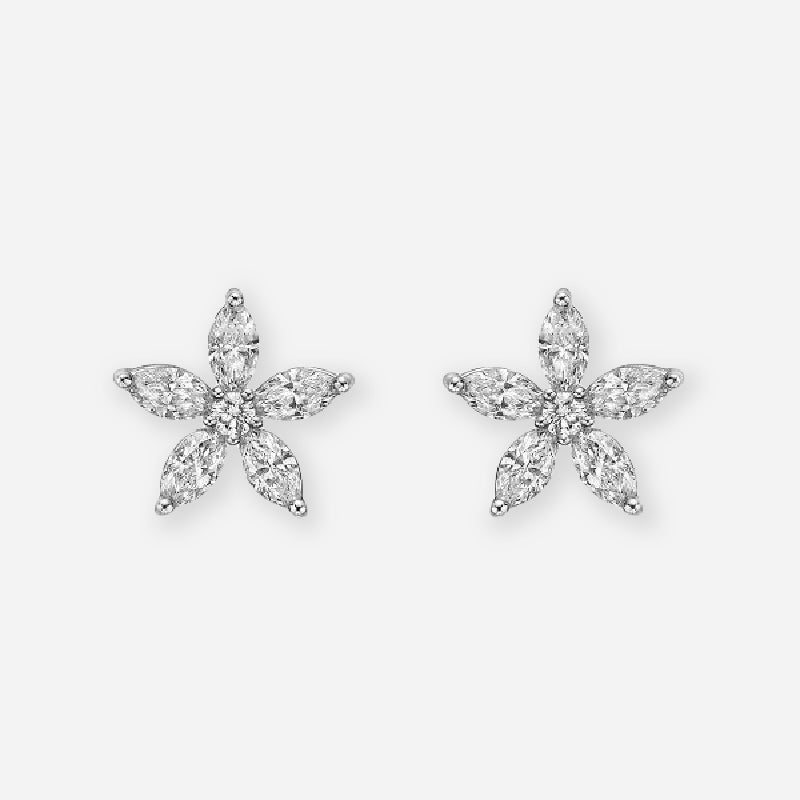 Marquise Moissanite Flower Cluster Stud Earrings