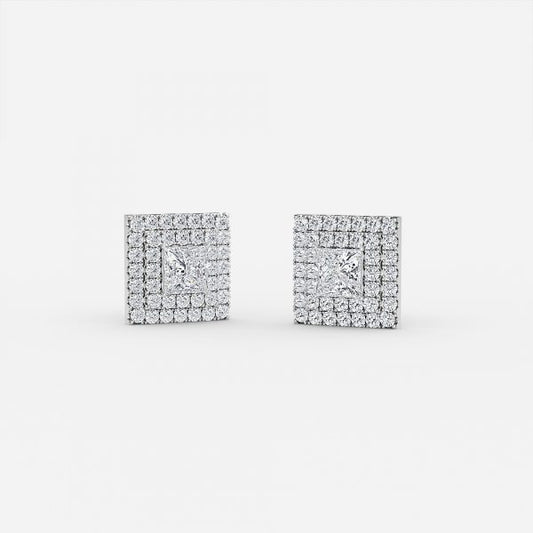 Princess Moissanite Double Halo Earrings