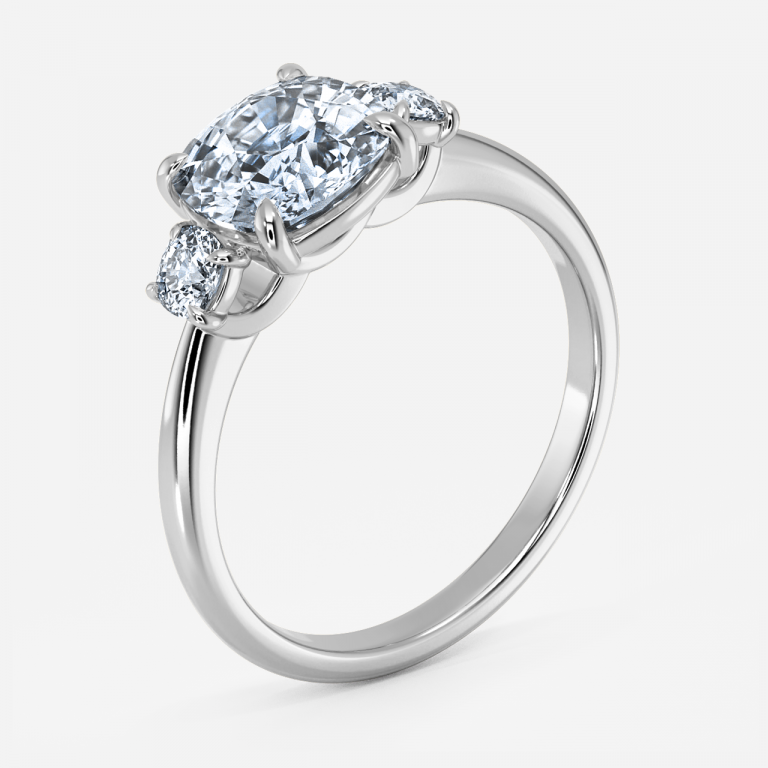 Saskia Cushion Three Stone Moissanite Engagement Ring