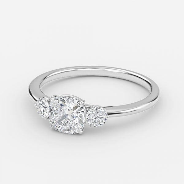 Kaori Cushion Three Stone Moissanite Engagement Ring