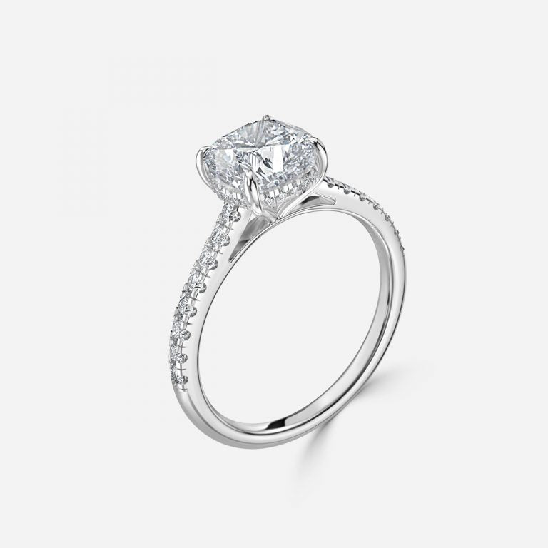 Zanna Cushion Hidden Halo Moissanite Engagement Ring