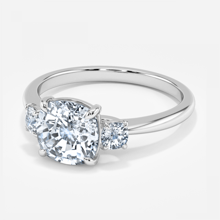 Saskia Cushion Three Stone Moissanite Engagement Ring