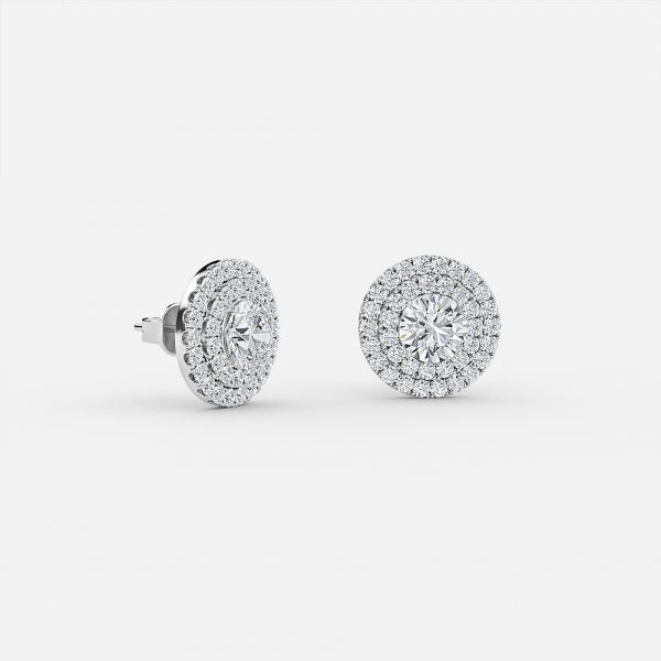 Round Moissanite Double Halo Earrings