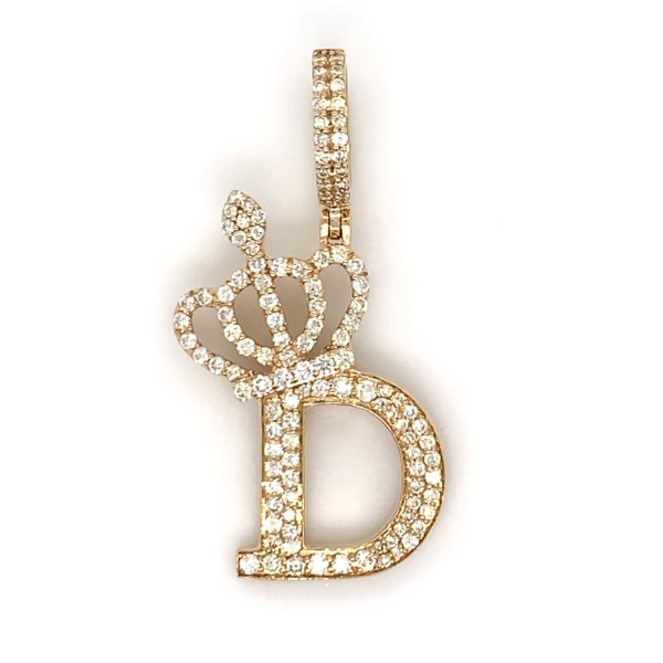 1.30 CT Moissanite Iced Out Letter "D" Queen Crown Pendant