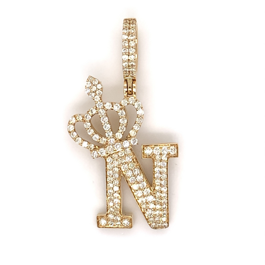 1.30 CT Moissanite Iced Out Letter "N" Queen Crown Pendant